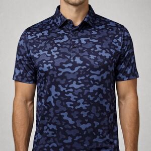 REDVANLY Mens  Performance Golf Polo Blue Camo Size Large Golf Stretch